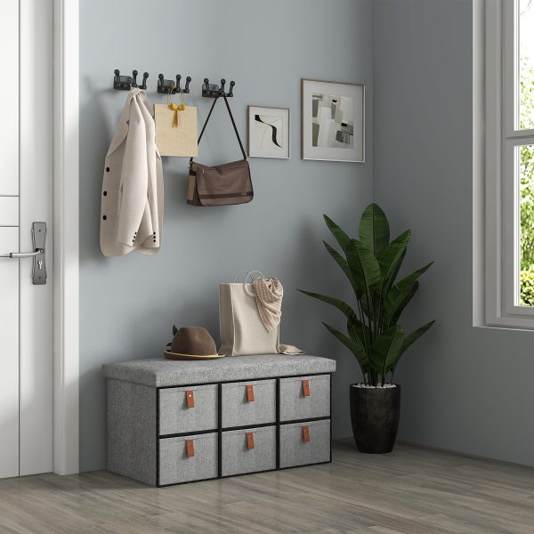 HOMCOM Shoe Bench with Cushioned Seat, 6 Fabric Drawers for Entryway Hallway - Image 7