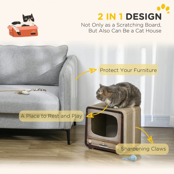 PawHut TV Shape Cat Scratching Board with Catnip, for Indoor Cats, Brown - Image 6