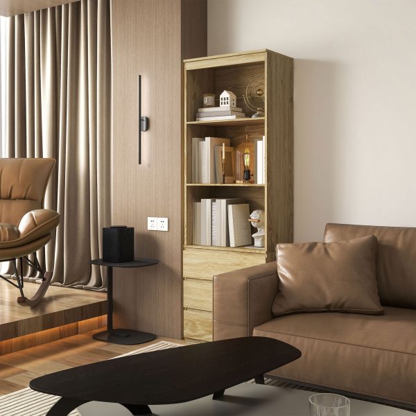 HOMCOM 180cm Tall Bookshelf Free Standing Storage Shelf Unit with Storage Oak - Image 7