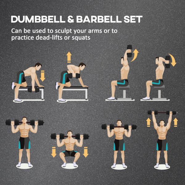 HOMCOM 30kg Adjustable 2 IN 1 Barbell Dumbbells Weight Set for Body Fitness - Image 3