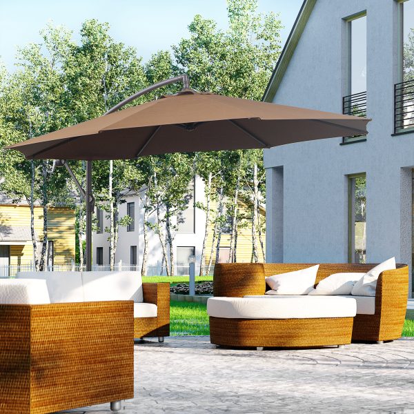 Outsunny 3m Garden Banana Parasol Cantilever Umbrella withCrank& Base, Brown - Image 2