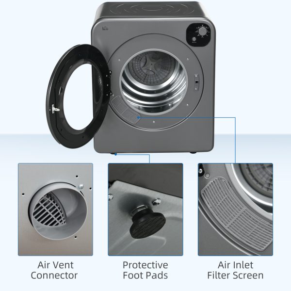HOMCOM 6kg Vented Tumble Dryer with 7 Dry Programmers for Small Spaces Grey - Image 6