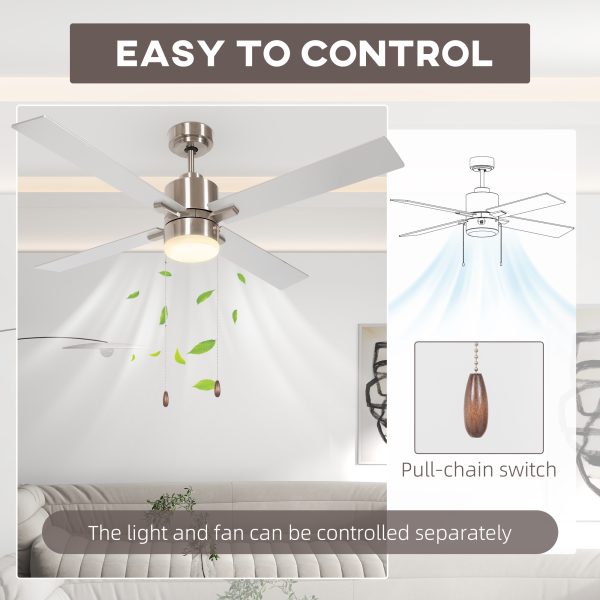 HOMCOM Mounting Reversible Ceiling Fan with Light, Pull-chain, Silver & Natural - Image 8