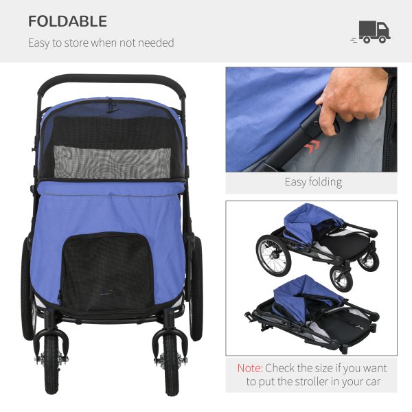 PawHut Foldable Pet Stroller with Cushion, for M, L Dogs - Blue - Image 7