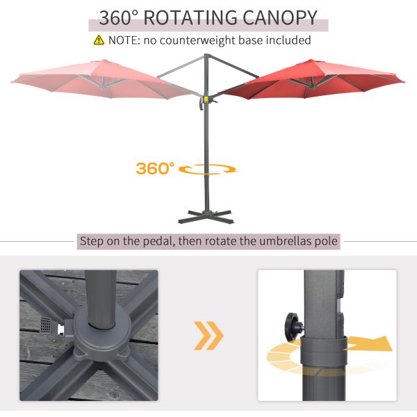 Outsunny 3 x 3(m) Cantilever Parasol Garden Umbrella with Cross Base Wine Red - Image 3