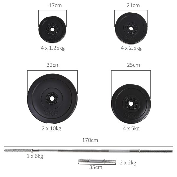 HOMCOM Dumbbells and Barbell Set with 65kg Adjustable Weights for Home Gym - Image 5