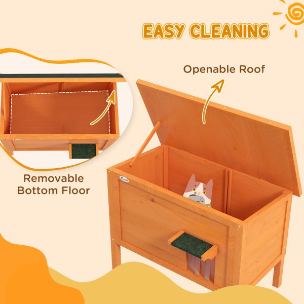PawHut Outdoor Feral Cat House Insulated w/ Openable Roof - Orange - Image 4