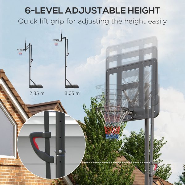 SPORTNOW 2.35-3.05M Basketball Hoop and Stand with 6-Level Height and Wheels - Image 4