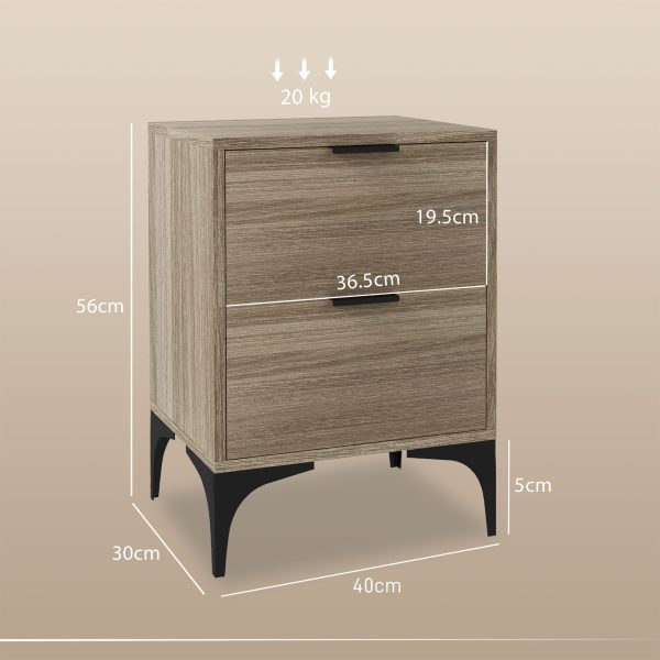 HOMCOM Bedside Tables Set of 2 with 2 Drawers for Bedroom, Living Room - Image 3