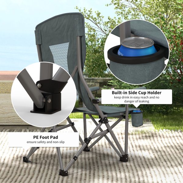 Outsunny Folding Camping Chair High Back Camping Fishing Chair w/ Cup Holder - Image 6