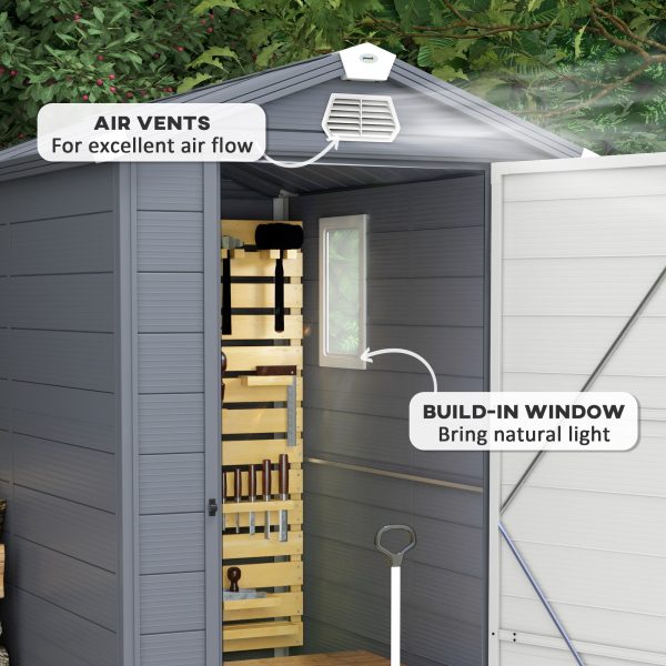 Outsunny 4 x 6ft Garden Shed Storage with Foundation Kit and Vents, Grey - Image 7
