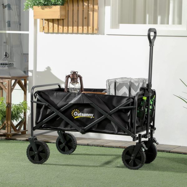 Outsunny Folding Outdoor Storage Trolley Cart Bag Telescopic Handle Brakes Black - Image 2