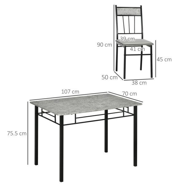 HOMCOM 5 Pieces Dining Room Sets, Kitchen Table and Chairs Set 4 with Marble Top - Image 3