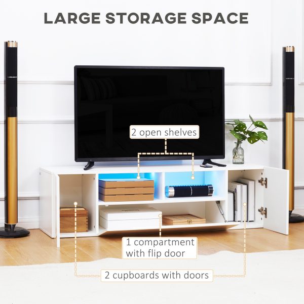 HOMCOM TV Unit Cabinet for TVs up to 60", TV Stand with LED Lights, White - Image 6