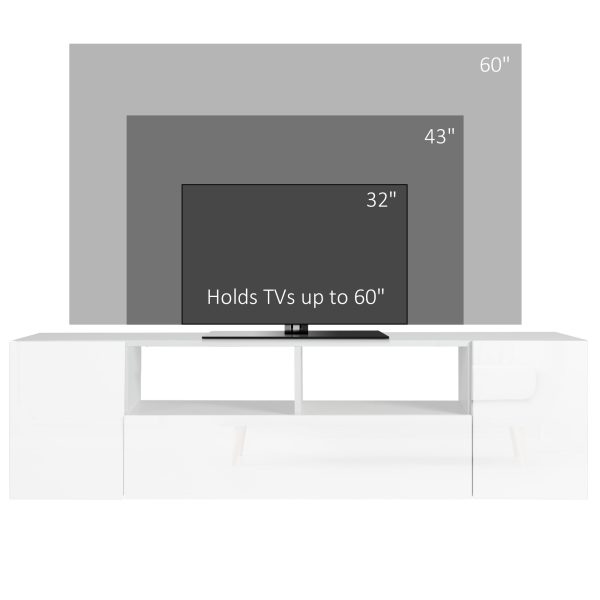 HOMCOM TV Unit Cabinet for TVs up to 60", TV Stand with LED Lights, White - Image 7