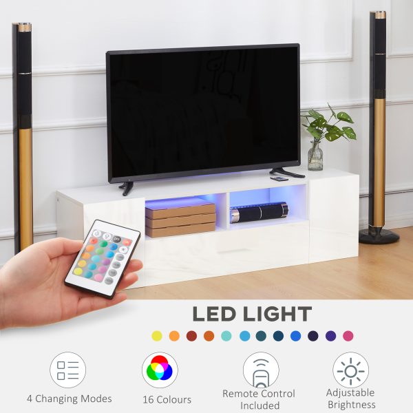 HOMCOM TV Unit Cabinet for TVs up to 60", TV Stand with LED Lights, White - Image 5