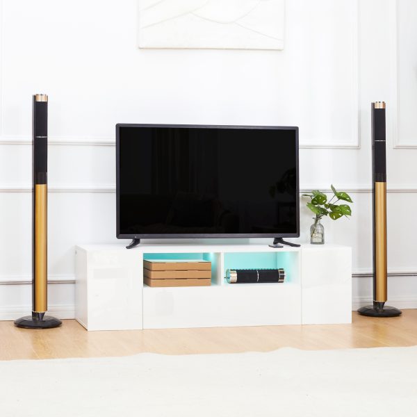 HOMCOM TV Unit Cabinet for TVs up to 60", TV Stand with LED Lights, White - Image 2
