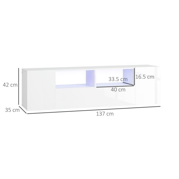 HOMCOM TV Unit Cabinet for TVs up to 60", TV Stand with LED Lights, White - Image 3