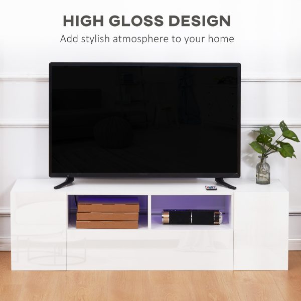 HOMCOM TV Unit Cabinet for TVs up to 60", TV Stand with LED Lights, White - Image 4