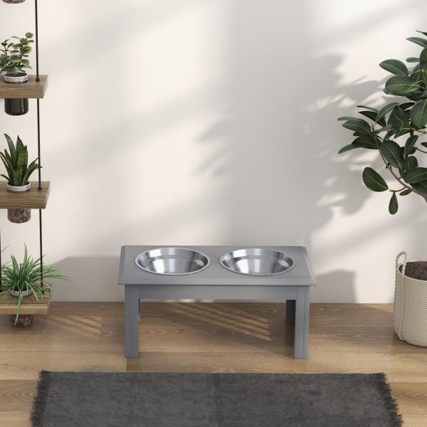 PawHut Raised Dog Bowls Pet Feeder Raised Elevated Stainless Steel Food Grey - Image 8