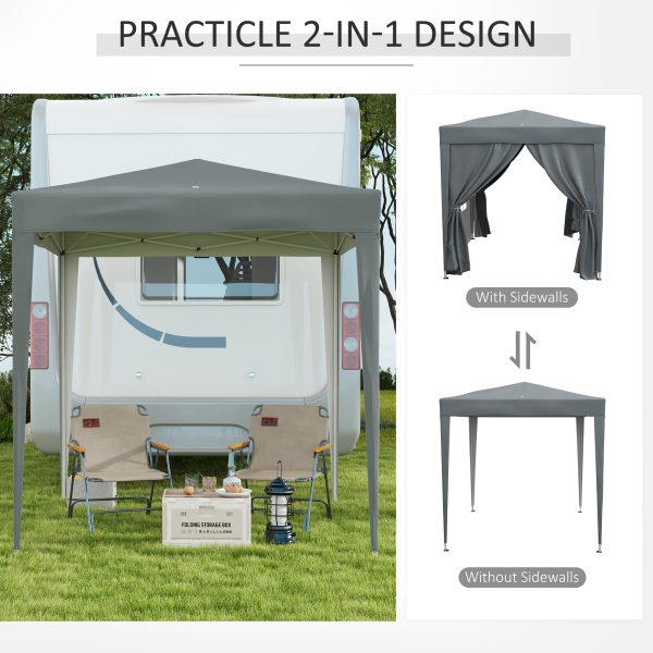 Outsunny 2mx2m Pop Up Gazebo Party Tent Canopy Marquee with Storage Bag Grey - Image 3