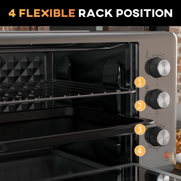 HOMCOM 30L Mini Oven with Adjustable Temperature, 60 Min Time 1600W, Silver - Image 5