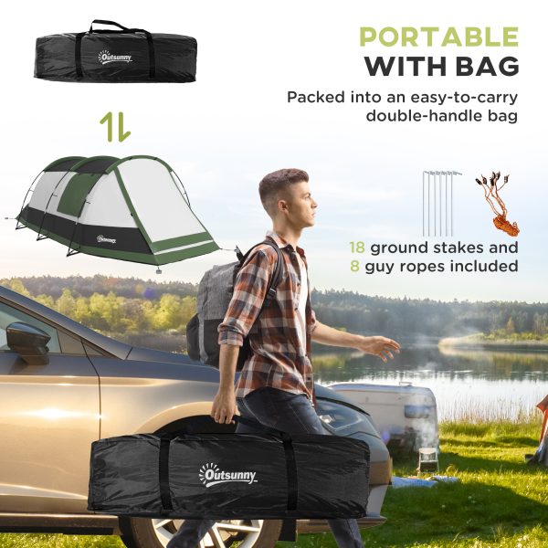 Outsunny Tunnel Tent with Bedroom, Living Room and Porch for 3-4 Man, Green - Image 7