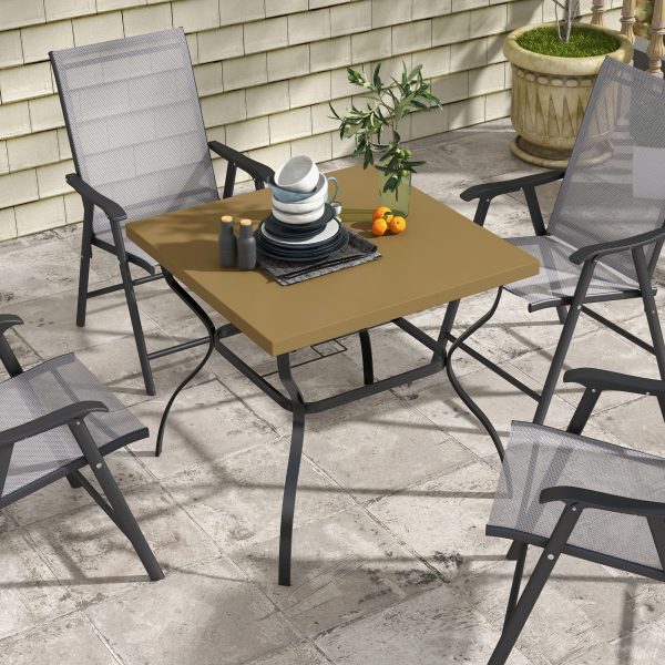 Outsunny Garden Dining Table w/ Umbrella Hole, Dining Table for 4, Brown - Image 2