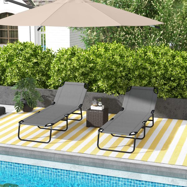 Outsunny 2 Piece Reclining Chaise Lounge with 5-Level Adjustable Backrest Grey - Image 2