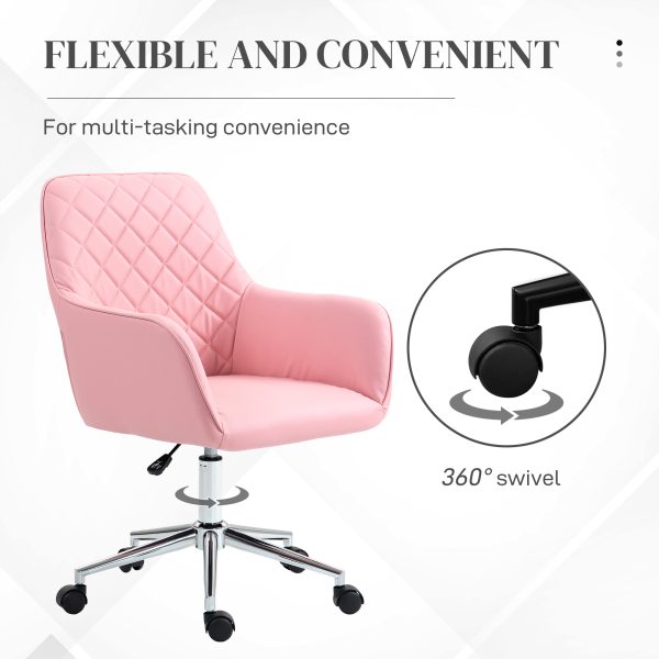Vinsetto Home Office Chair Leather-Feel Fabric Swivel Chair with Armrests Pink - Image 5