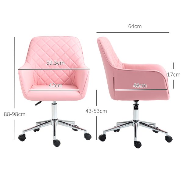 Vinsetto Home Office Chair Leather-Feel Fabric Swivel Chair with Armrests Pink - Image 3