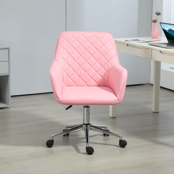 Vinsetto Home Office Chair Leather-Feel Fabric Swivel Chair with Armrests Pink - Image 7