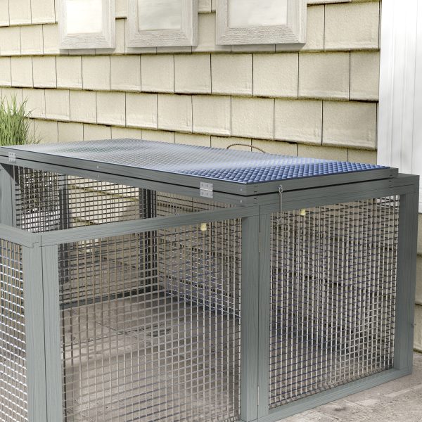 PawHut Wooden Folding Rabbit Run for 2-3 Rabbits, Guinea Pig, Grey - Image 6
