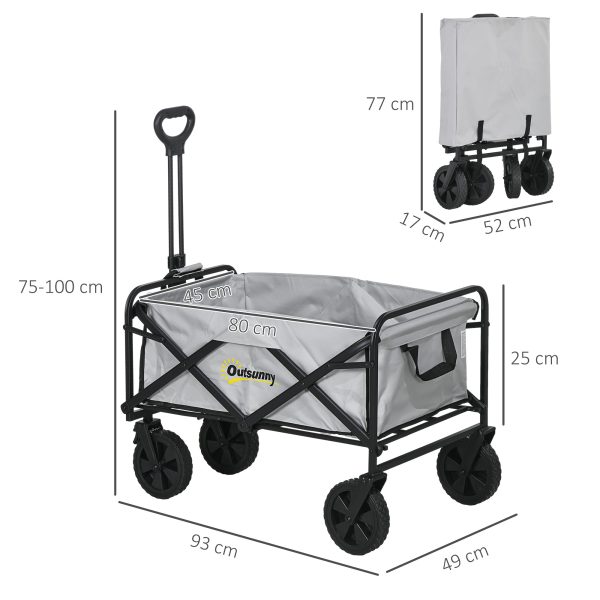 Outsunny Folding Outdoor Storage Trolley Cart Bag Telescopic Handle Brakes Grey - Image 5