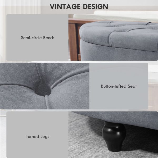 HOMCOM Semi-Circle Storage Ottoman Bench Tufted Upholstered Accent Footrest - Image 6