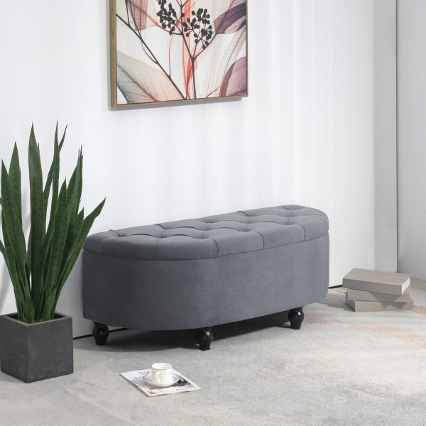 HOMCOM Semi-Circle Storage Ottoman Bench Tufted Upholstered Accent Footrest - Image 2