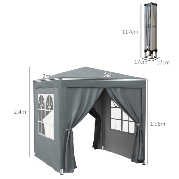 Outsunny 2mx2m Pop Up Gazebo Party Tent Canopy Marquee with Storage Bag Grey - Image 5