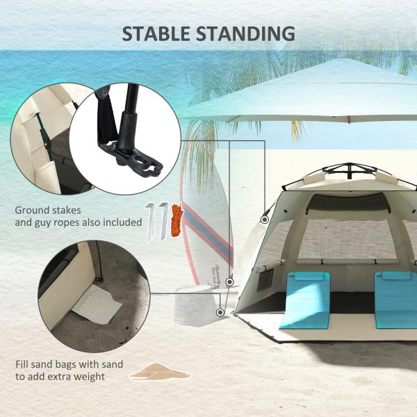 Outsunny Pop Up Beach Tent for 2-3 Person with Carry Bag, UPF15+, Khaki - Image 8