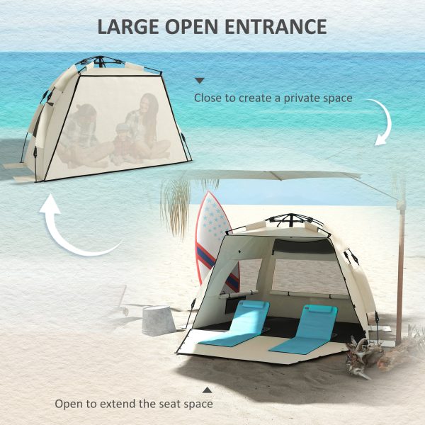 Outsunny Pop Up Beach Tent for 2-3 Person with Carry Bag, UPF15+, Khaki - Image 4