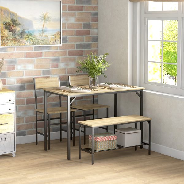 HOMCOM Dining Table and Chairs Set of 4 with 2 Chairs Bench for Kitchen Natural - Image 2