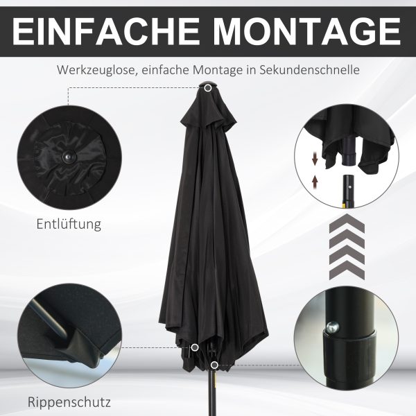 Outsunny Patio Umbrella Parasol Sun Shade Garden Aluminium Black 2.7M - Image 6