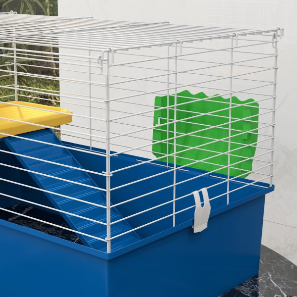 PawHut Small Animal Cage, Rabbit Guinea Pig Hutch, Pet Playhouse, Blue - Image 8