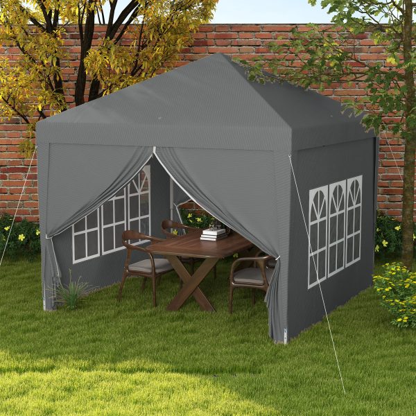 Outsunny 3mx3m Pop Up Gazebo Party Tent Canopy Marquee with Storage Bag Grey - Image 2