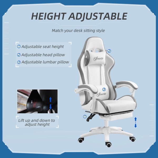 Vinsetto Racing Style Gaming Chair with Reclining Function Footrest, Grey - Image 4