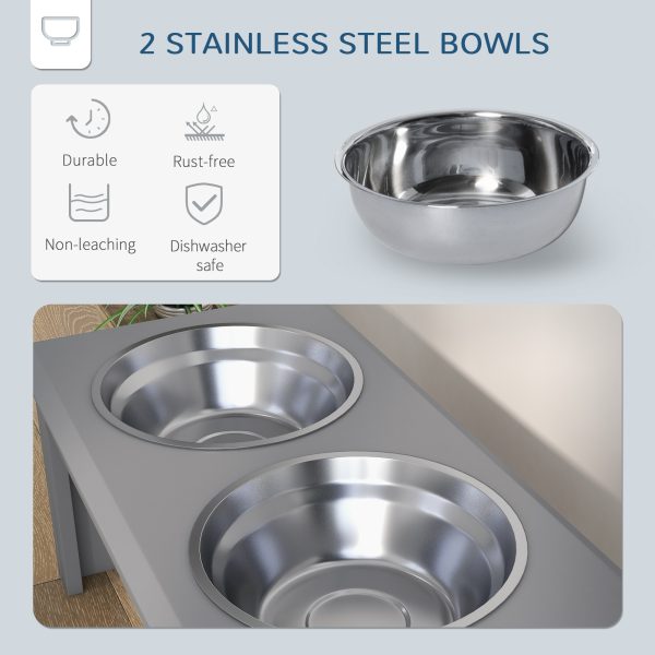 PawHut Raised Dog Bowls Pet Feeder Raised Elevated Stainless Steel Food Grey - Image 4