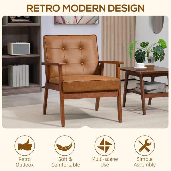HOMCOM Accent Chair PU Leather Armchair with Armrests for Living Room Brown - Image 4