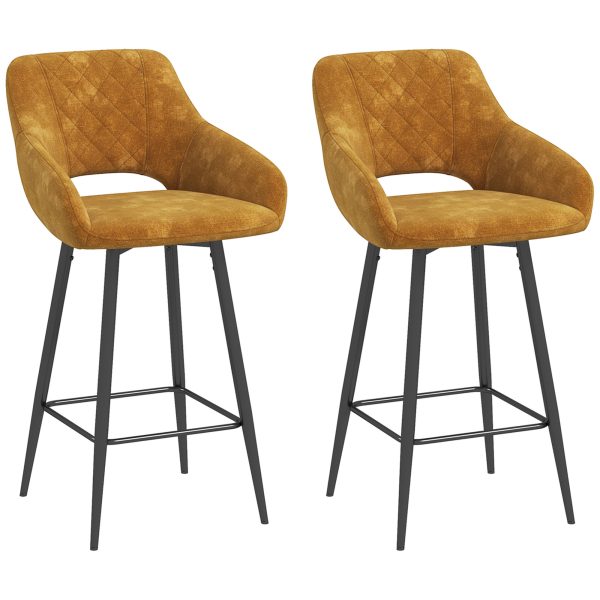 HOMCOM Bar Stools Set of 2, Velvet-Touch Fabric Counter Height Bar Chairs Brown