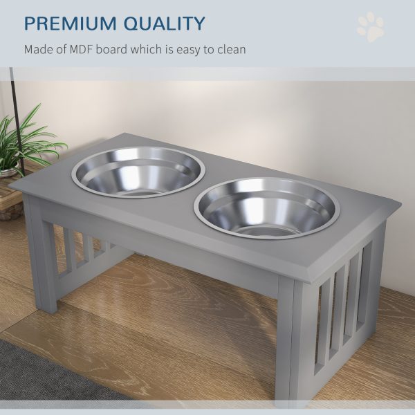 PawHut Raised Dog Bowls Pet Feeder Raised Elevated Stainless Steel Food Grey - Image 6