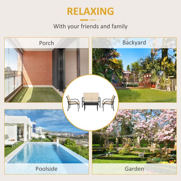 Outsunny 4pcs Patio Furniture Set Garden Sofa Glass Top Coffee Table Beige - Image 7