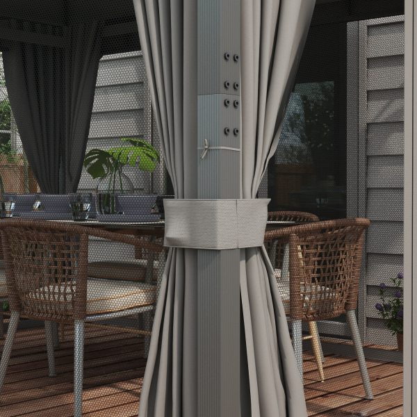 Outsunny 4 x 3(m) Patio Gazebo Garden Shelter w/ Curtains and Netting, Grey - Image 8